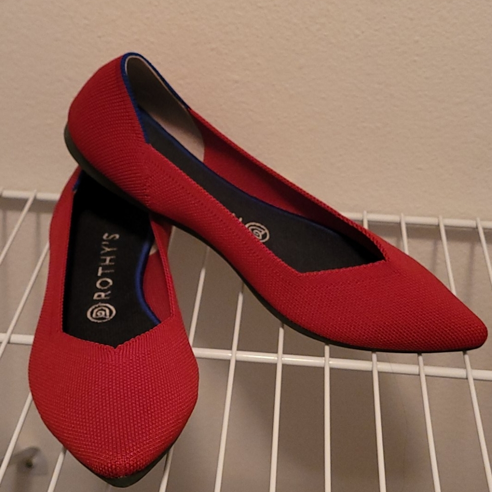 Rothy's red point flats eco-friendly washable